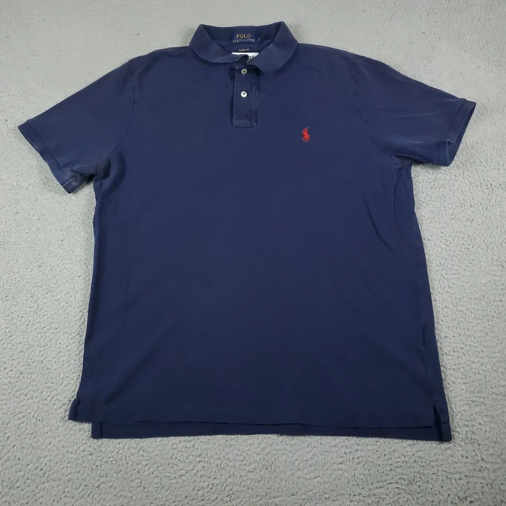Ralph Lauren Polo Shirt Mens Large Blue Classic Fit Short Sleeve *STAINED